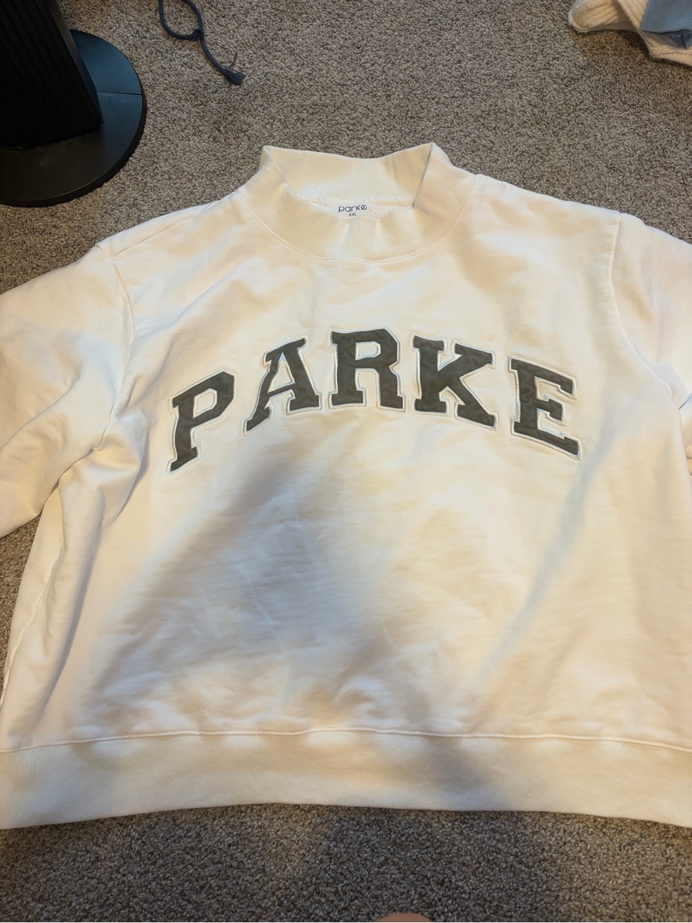 Parke White Crewneck Sweater with Green Logo